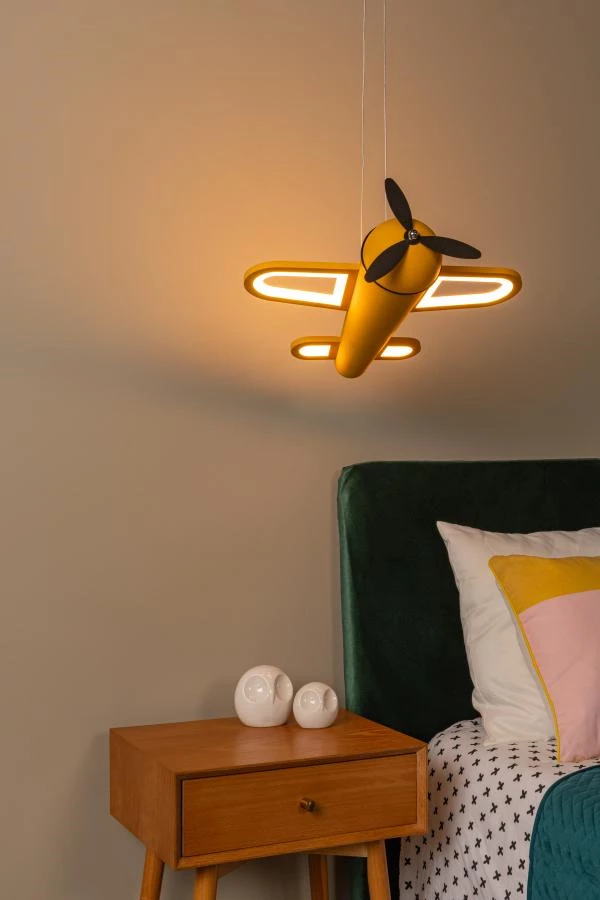 Lucide FOKKER - Suspension Chambres d'enfant - LED - 1x28W 2500K - Jaune - ambiance 1